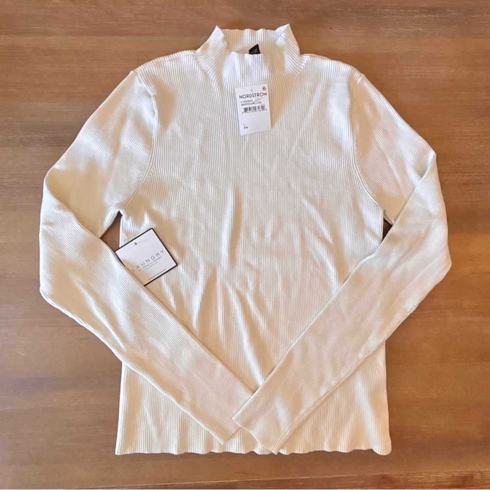 Laundry by Shelli Segal Ribbed Knit Mock Neck Sweater in Marshmallow, Sz L, NwT